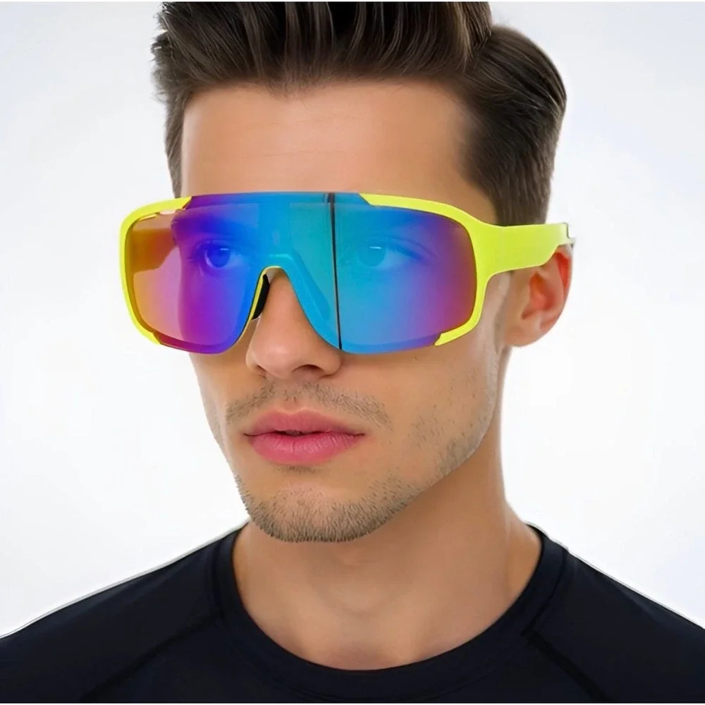 Sport Sunglasses Shield Visor Cycling Running‎ Glasses Neon Yellow Men Fishing